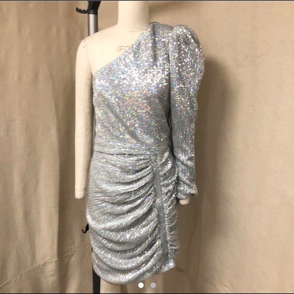 Gorgeous - Lavish Alice structured one shoulder mini dress in silver sequin - Picture 6 of 7